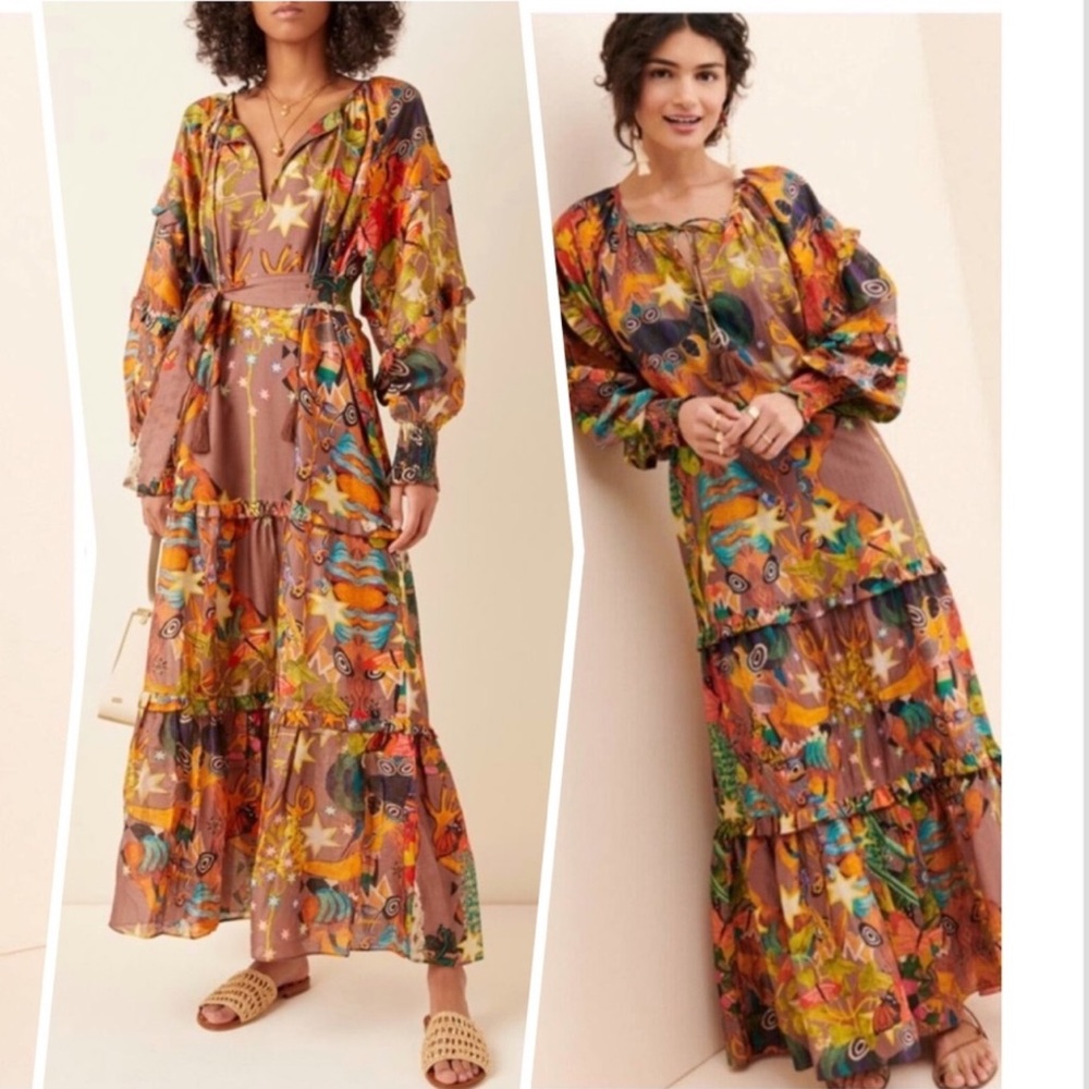 NWT CHUFY Khuyana Memories of Peru Printed Boho Cotton-Silk Maxi Dress Size M - Picture 4 of 15